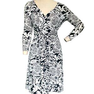 Ann Taylor Wrap Dress Black & White Floral Print XS #87G